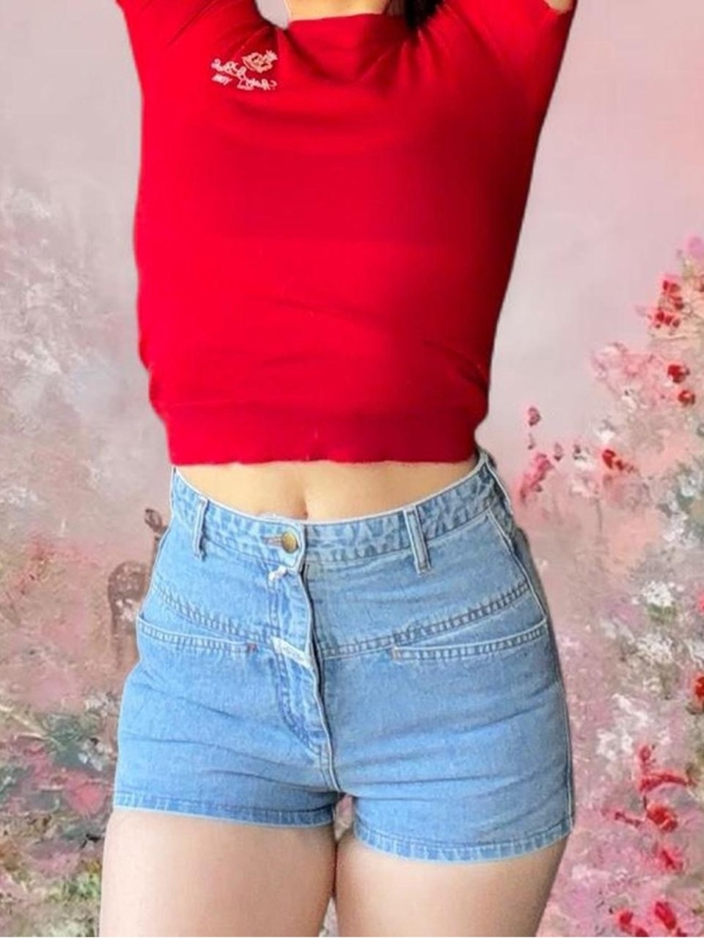 Marithé Girbaud Francois High-waisted blue denim mini shorts